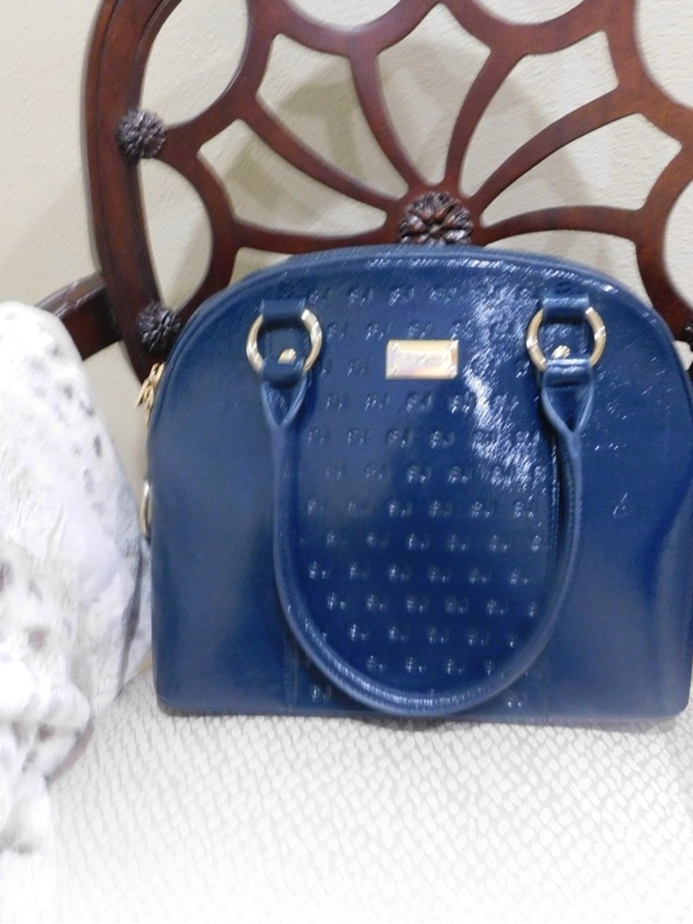 St. John Blue Patent Dome Bag with Gold Hardware NWT $660